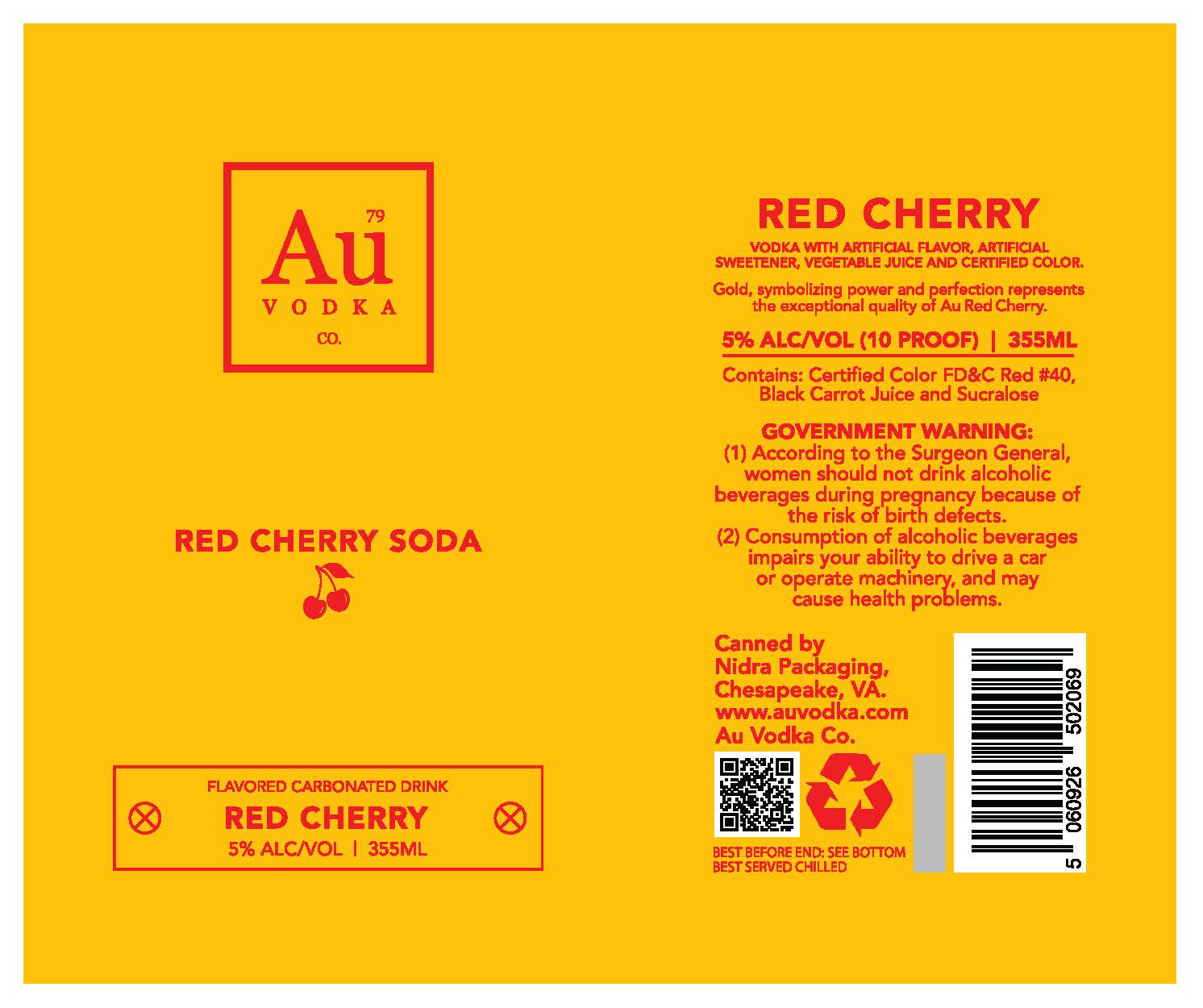 TABC label artwork for Au Vodka Red Cherry Soda
