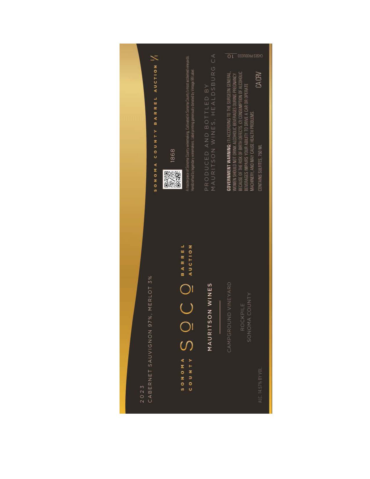 TABC label artwork for SoCo Mauritson Barrel Auction Campground Vineyard Rockpile