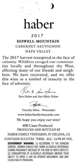 TABC label artwork for Haber Howell Mountain Cabernet Sauvignon