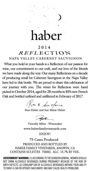 TABC label artwork for Haber Reflection Cabernet Sauvignon