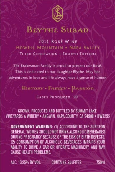TABC label artwork for Summit Lake Blythe Susan Rose