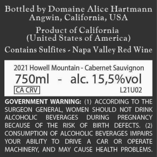 TABC label artwork for Domaine Alice Hartmann Cabernet Sauvignon