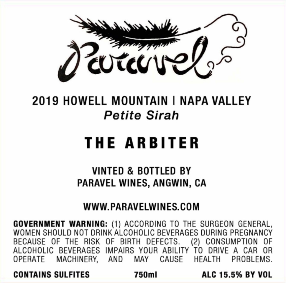 TABC label artwork for Paravel Wines Petite Sirah