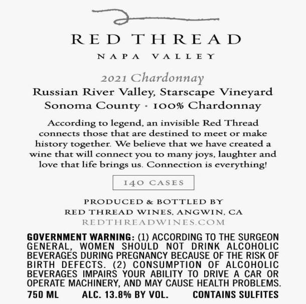 TABC label artwork for Red Thread Wines Chardonnay