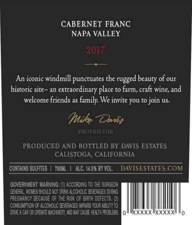 TABC label artwork for M. Davis Estates Cabernet Franc