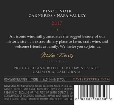 TABC label artwork for M Davis Estates Pinot Noir