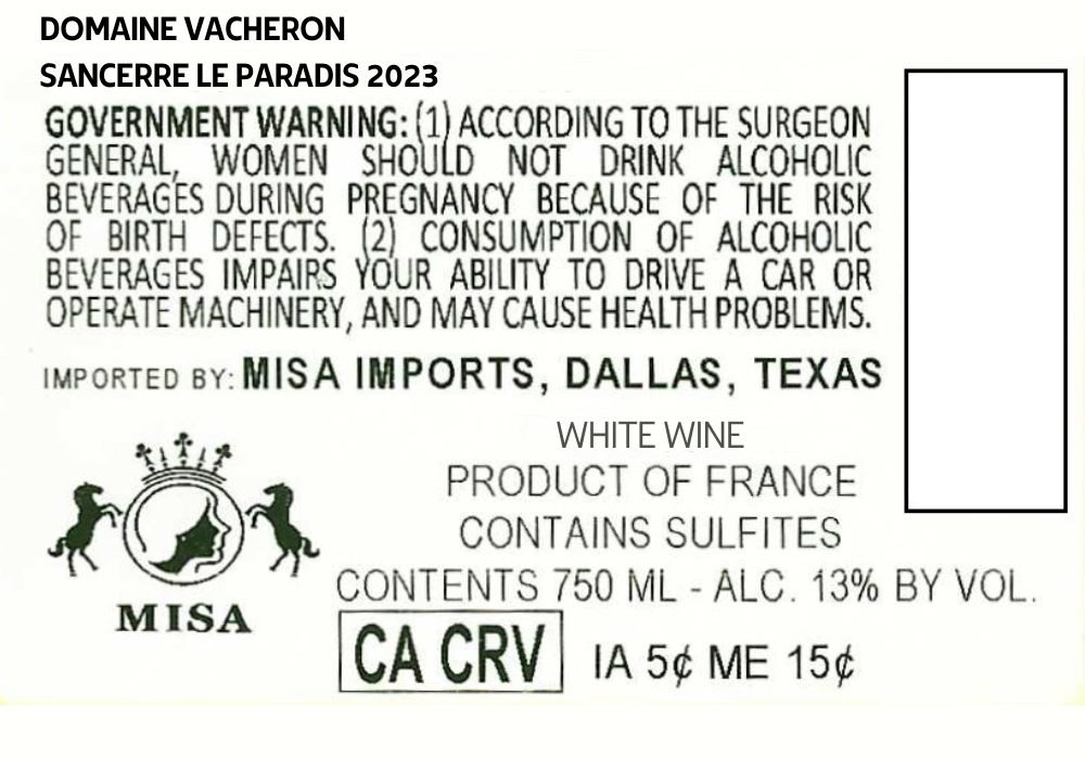 TABC label artwork for DOMAINE VACHERON LE PARADIS
