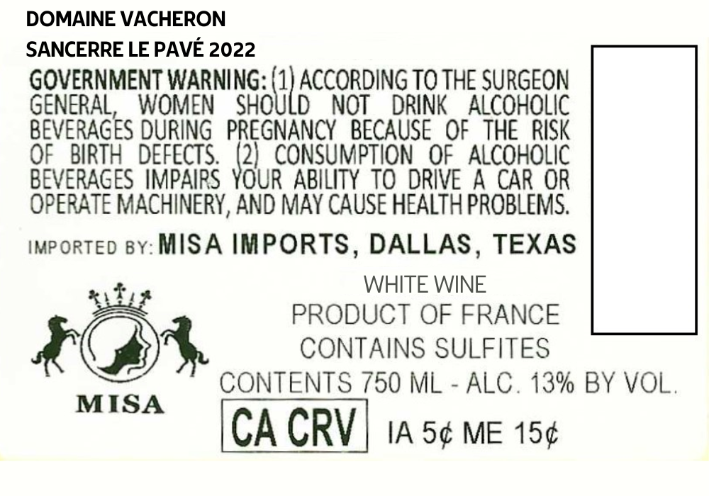 TABC label artwork for DOMAINE VACHERON LE PAVE