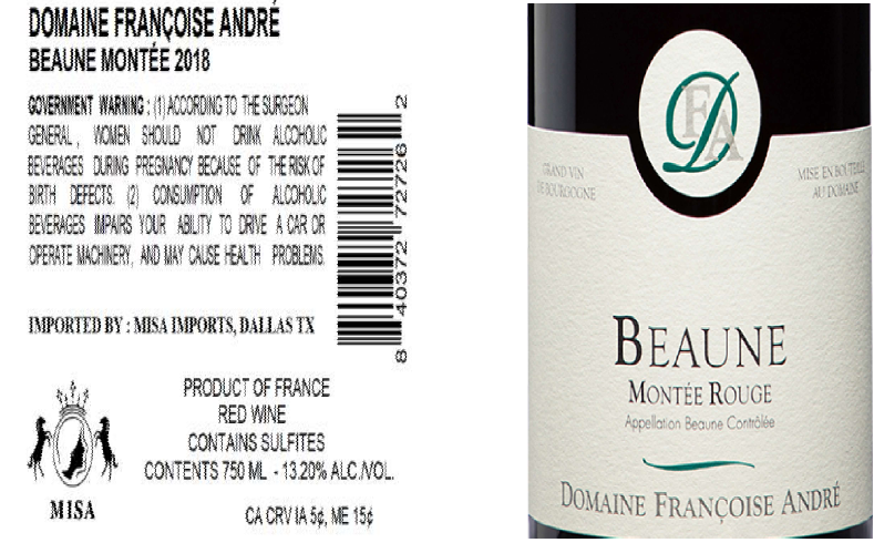 TABC label artwork for DOMAINE FRANCOISE ANDRE MONTEE ROUGE