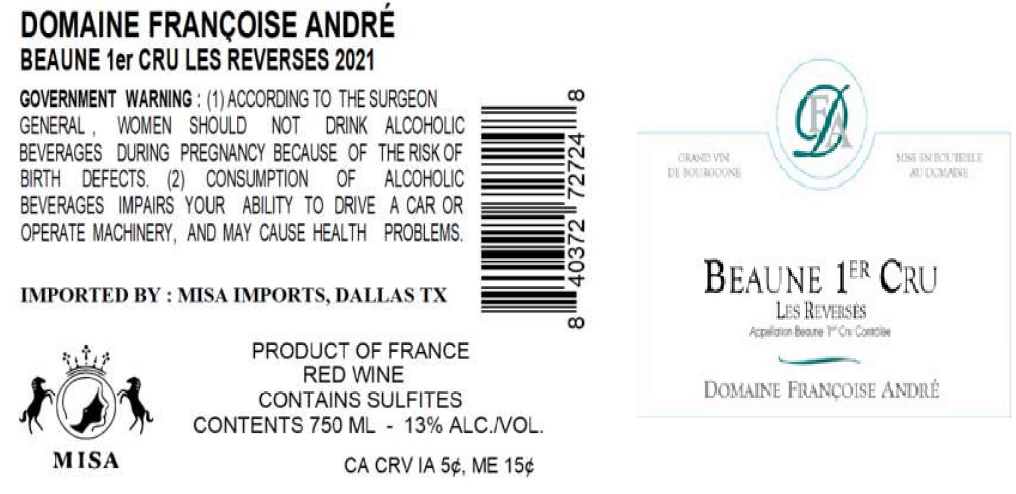 TABC label artwork for DOMAINE FRANCOISE ANDRE LES REVERSES
