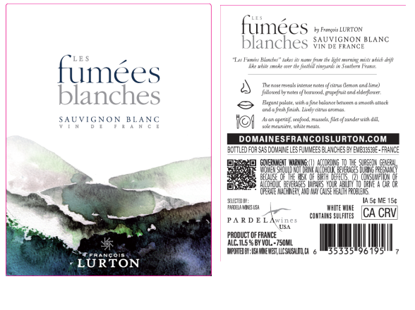 TABC label artwork for Les Fumees Blanches Sauvignon Blanc Vin De France