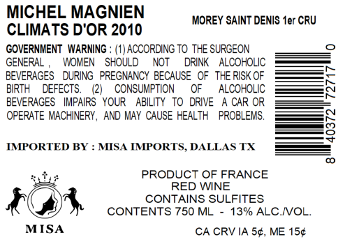 TABC label artwork for MICHEL MAGNIEN CLIMATS D'OR
