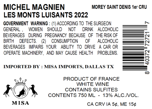 TABC label artwork for MICHEL MAGNIEN LES MONTS LUISANTS