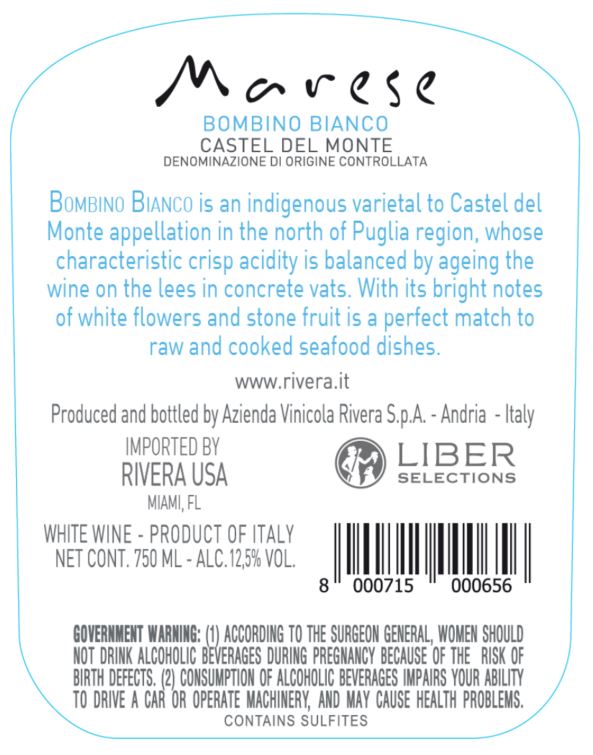TABC label artwork for RIVERA MARESE CASTEL DEL MONTE DOC