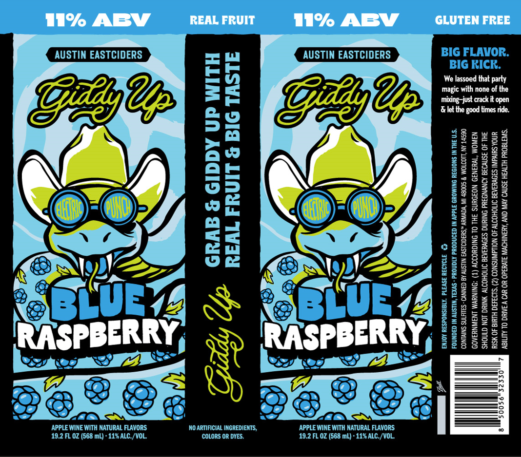 TABC label artwork for Giddy Up Blue Raspberry