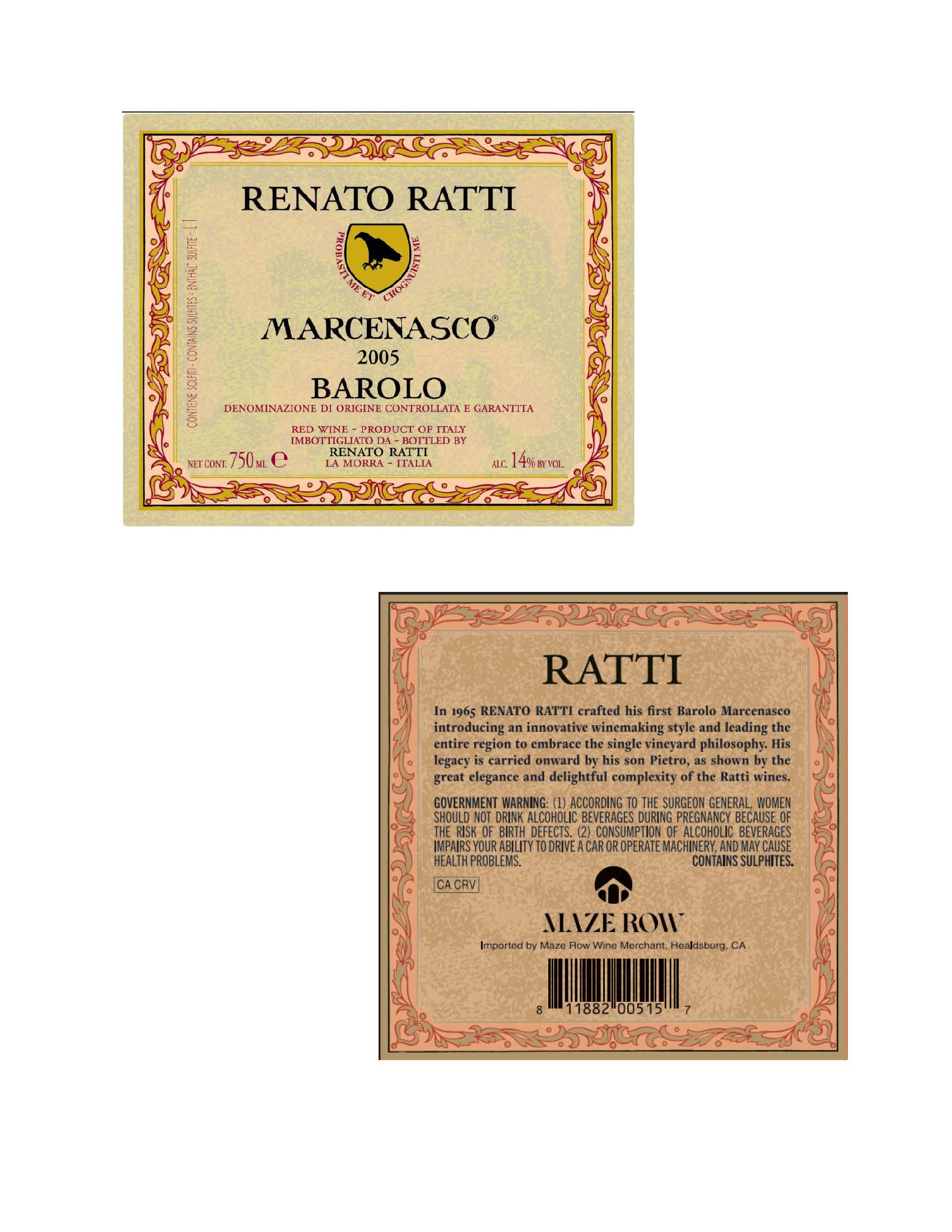 TABC label artwork for Renato Ratti Marcenasco Barolo