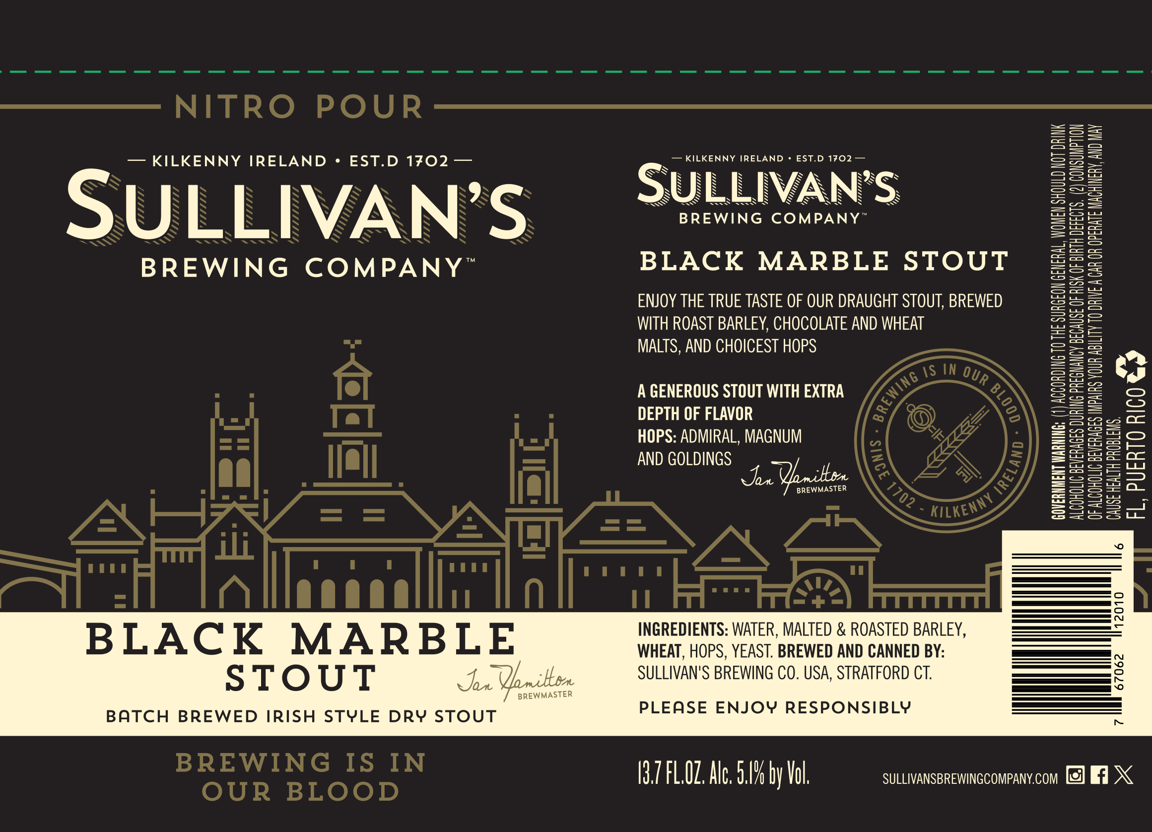 TABC label artwork for Sullivan's Black Marble Stout
