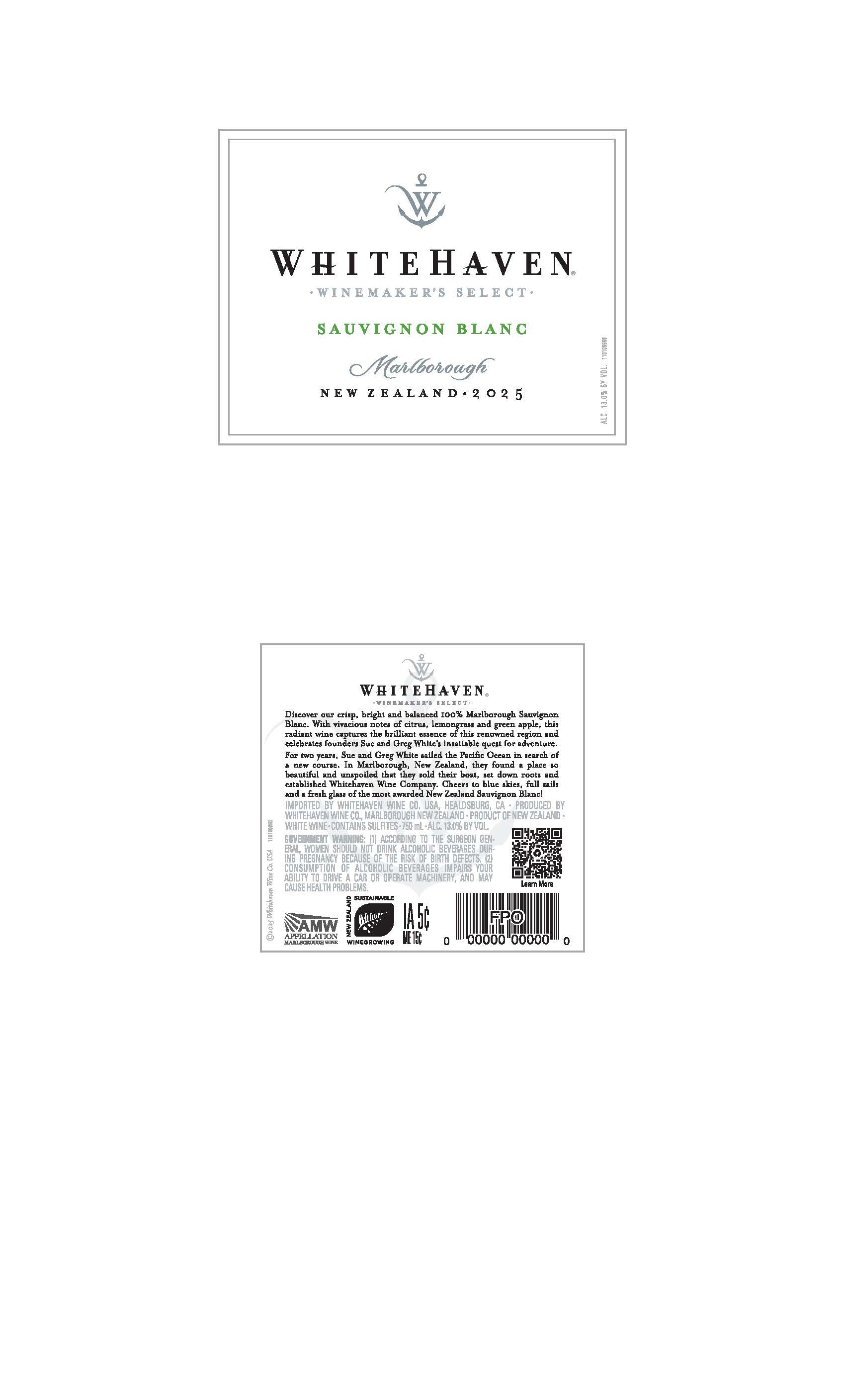 TABC label artwork for Whitehaven Sauvignon Blanc Winemakers Select Marlborough, New Zealand