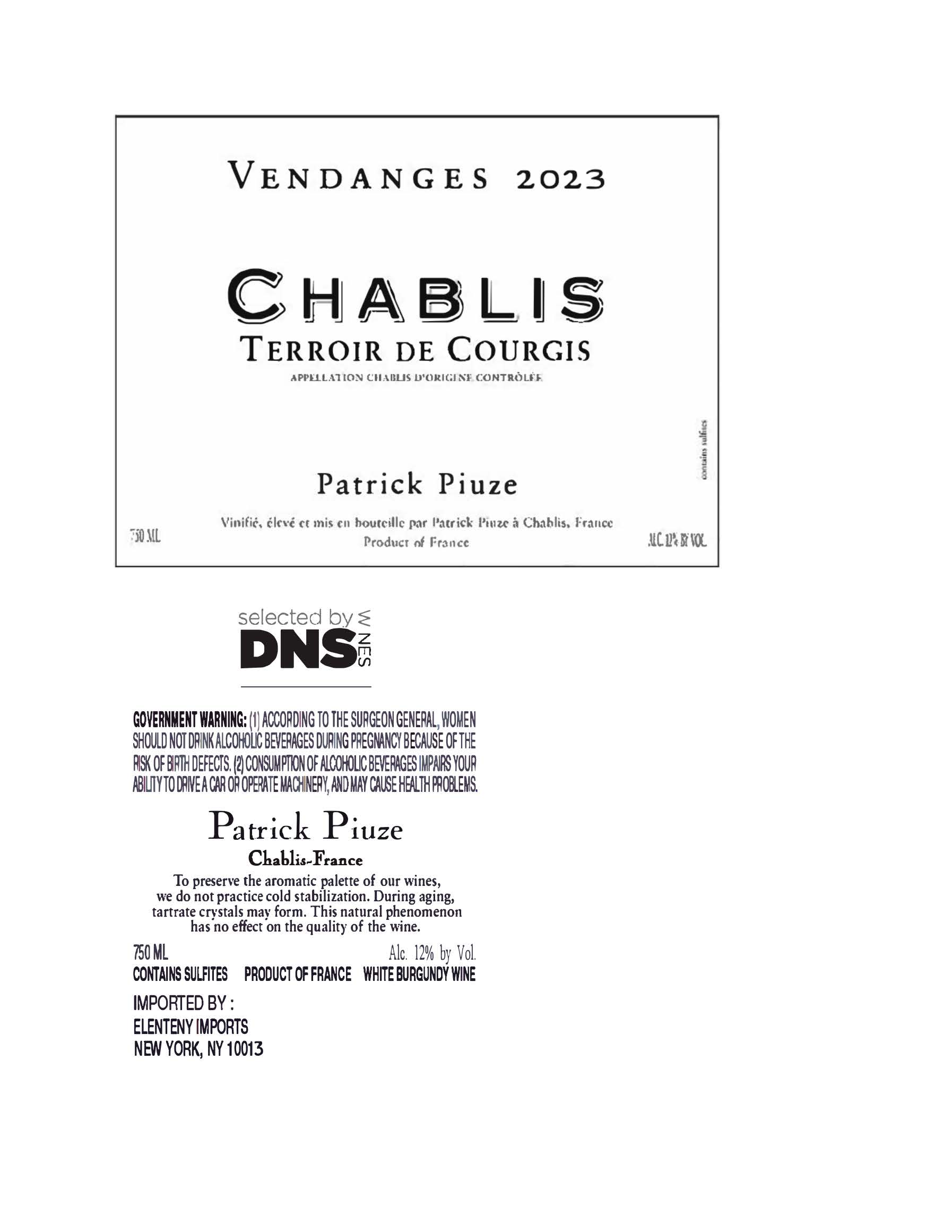 TABC label artwork for Patrick Piuze Chablis Terroir de Courgis