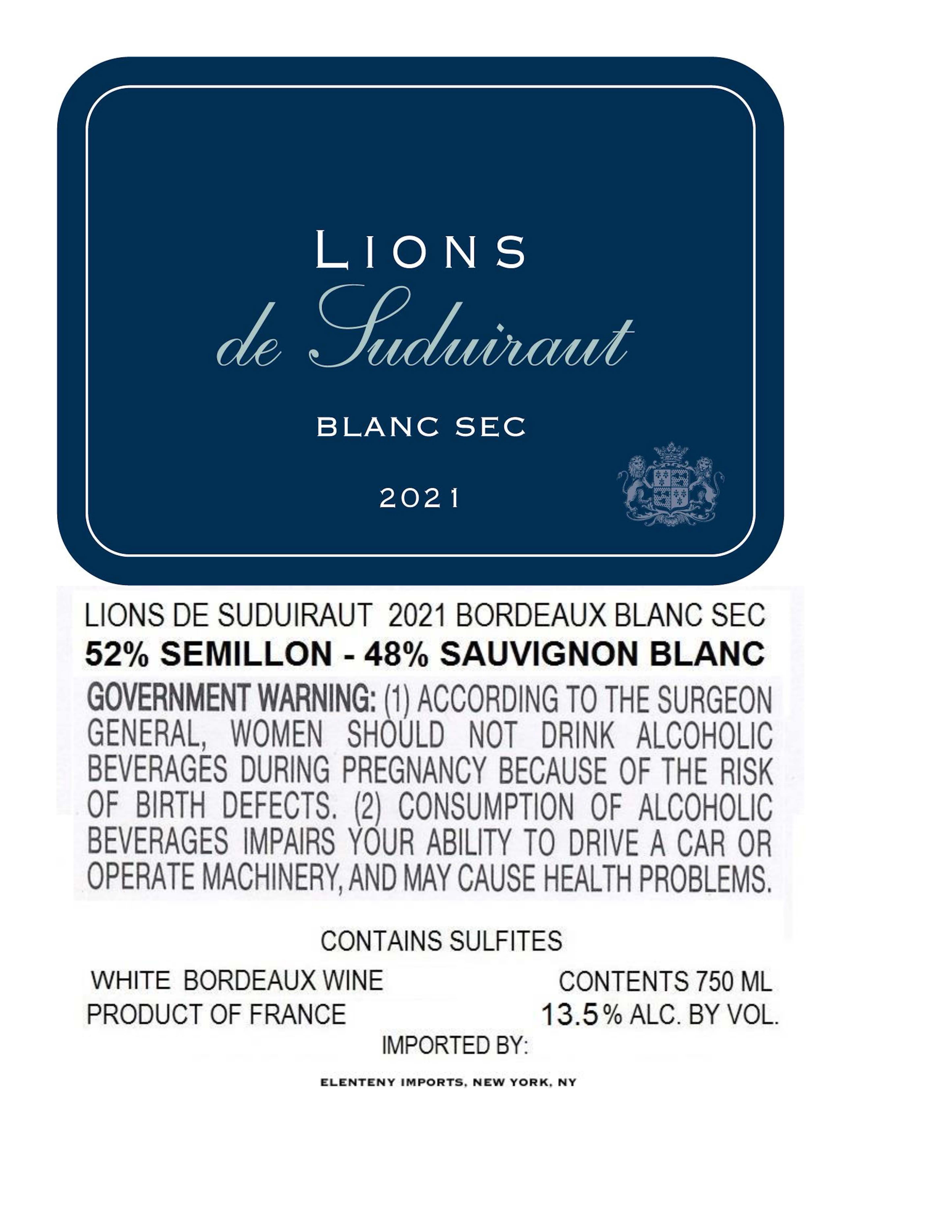 TABC label artwork for Lions de Suduiraut Blanc Sec