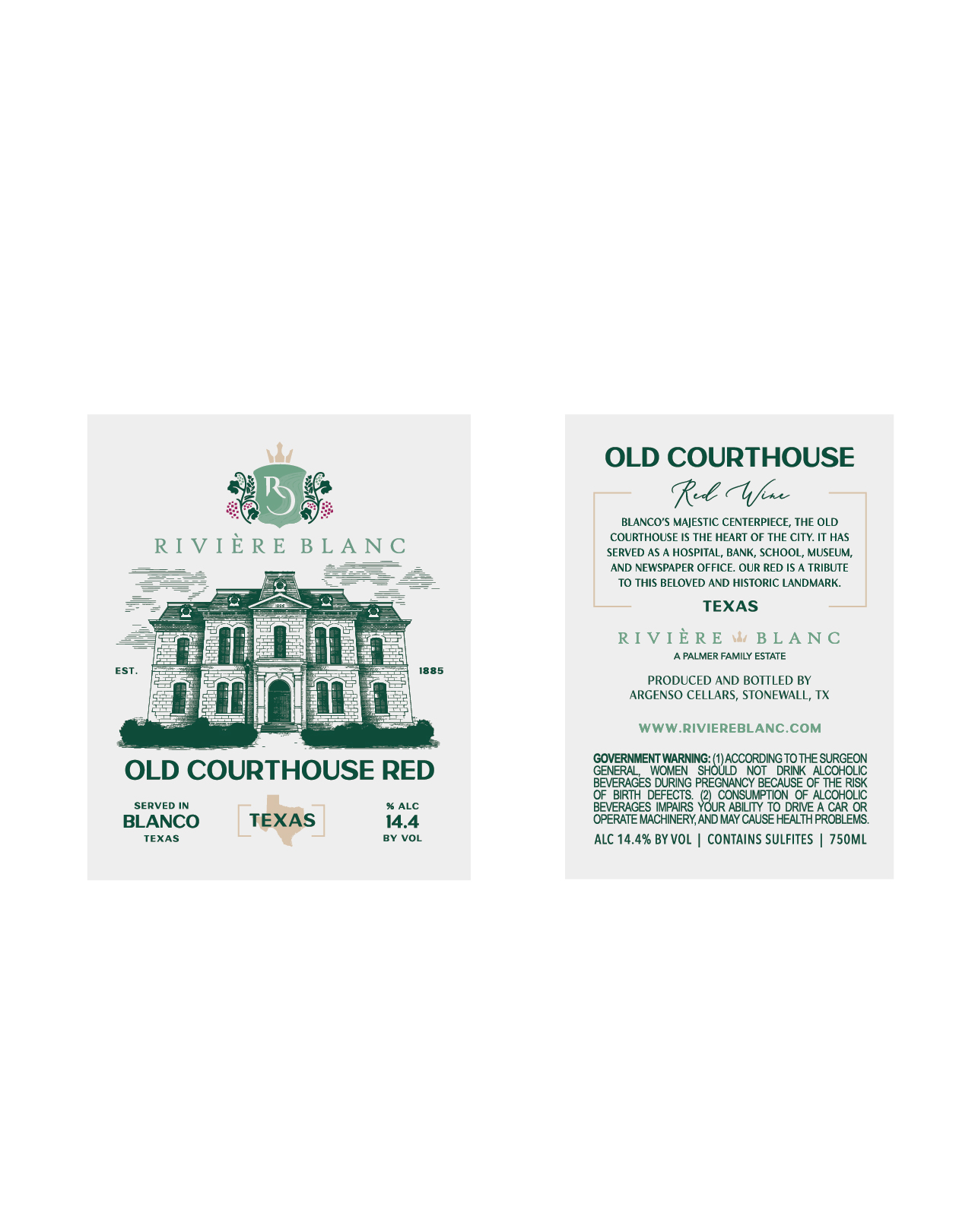 TABC label artwork for RIVIERE BLANC OLD COURTHOUSE RED