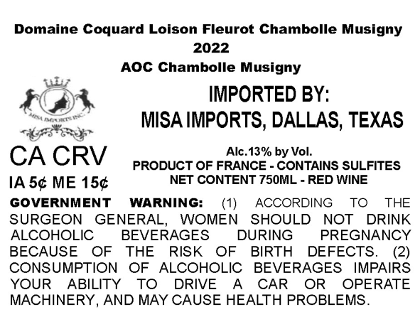 TABC label artwork for DOMAINE COQUARD LOISON FLEUROT CHAMBOLLE MUSIGNY