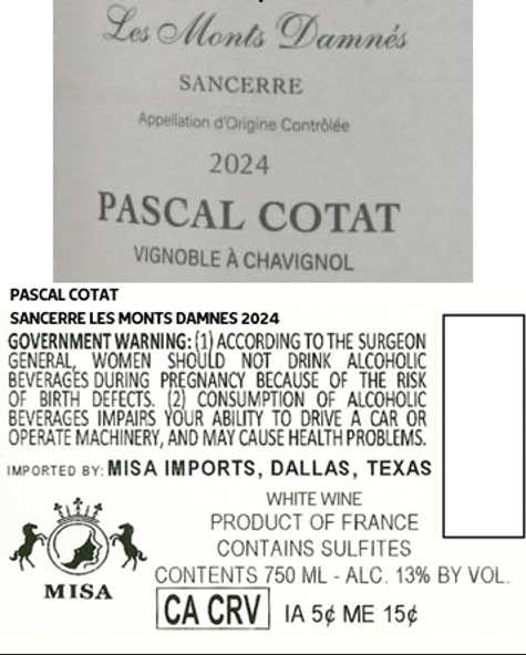 TABC label artwork for PASCAL COTAT LES MONTS DAMNES