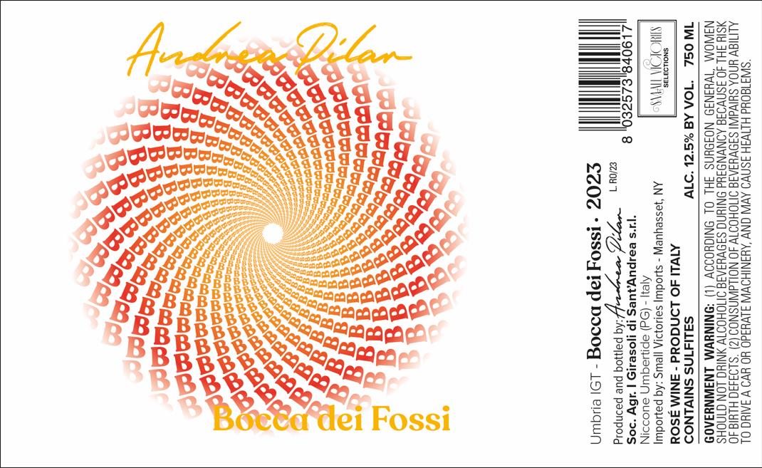 TABC label artwork for Andrea Pilar, Bocca dei Fossi, Rosato Umbria IGT