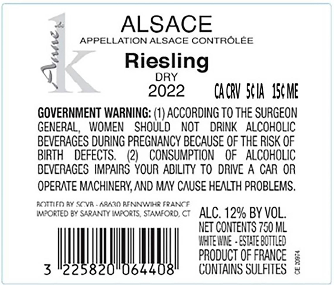 TABC label artwork for Anne de K Riesling
