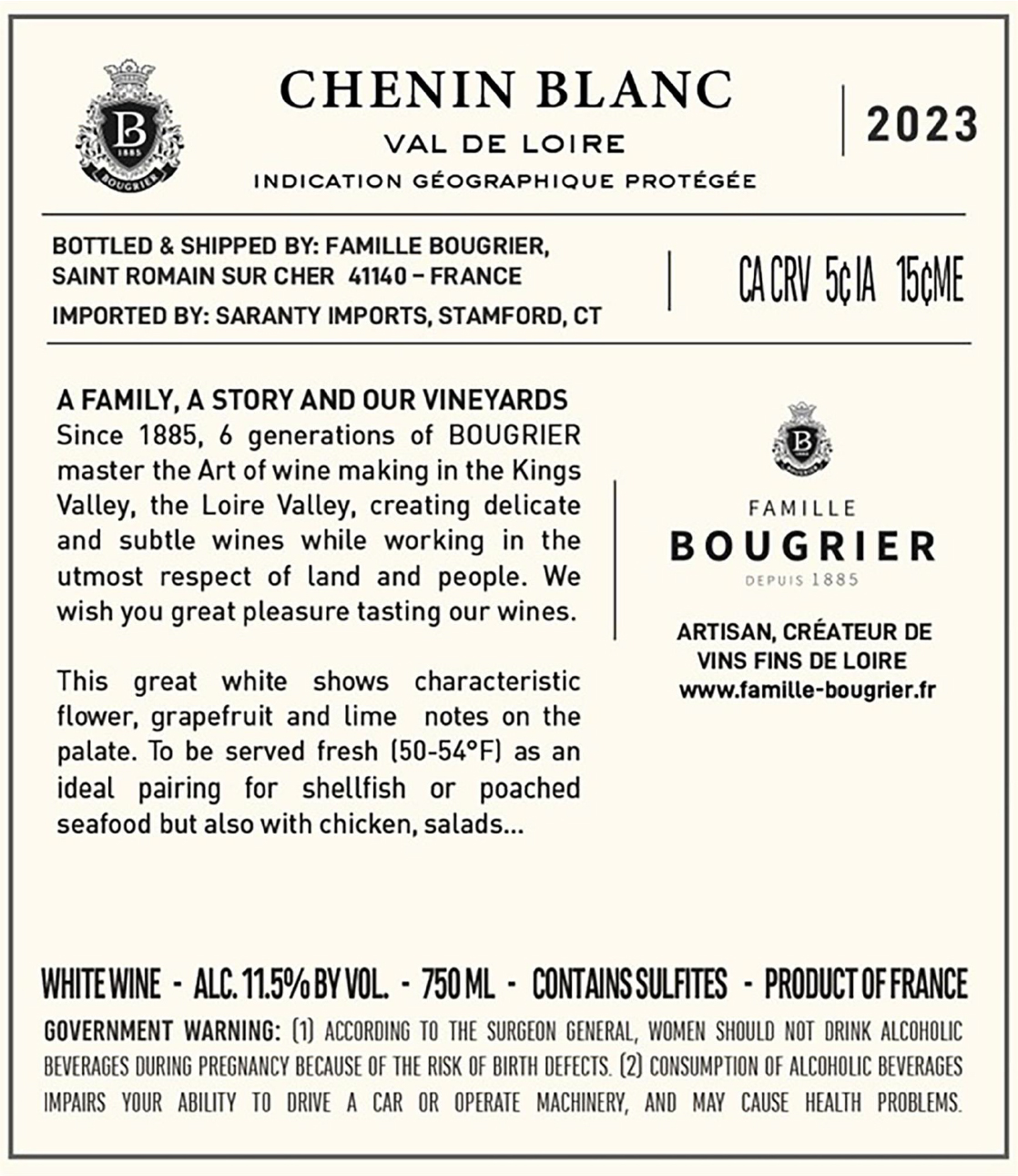 TABC label artwork for Bougrier Chenin Blanc