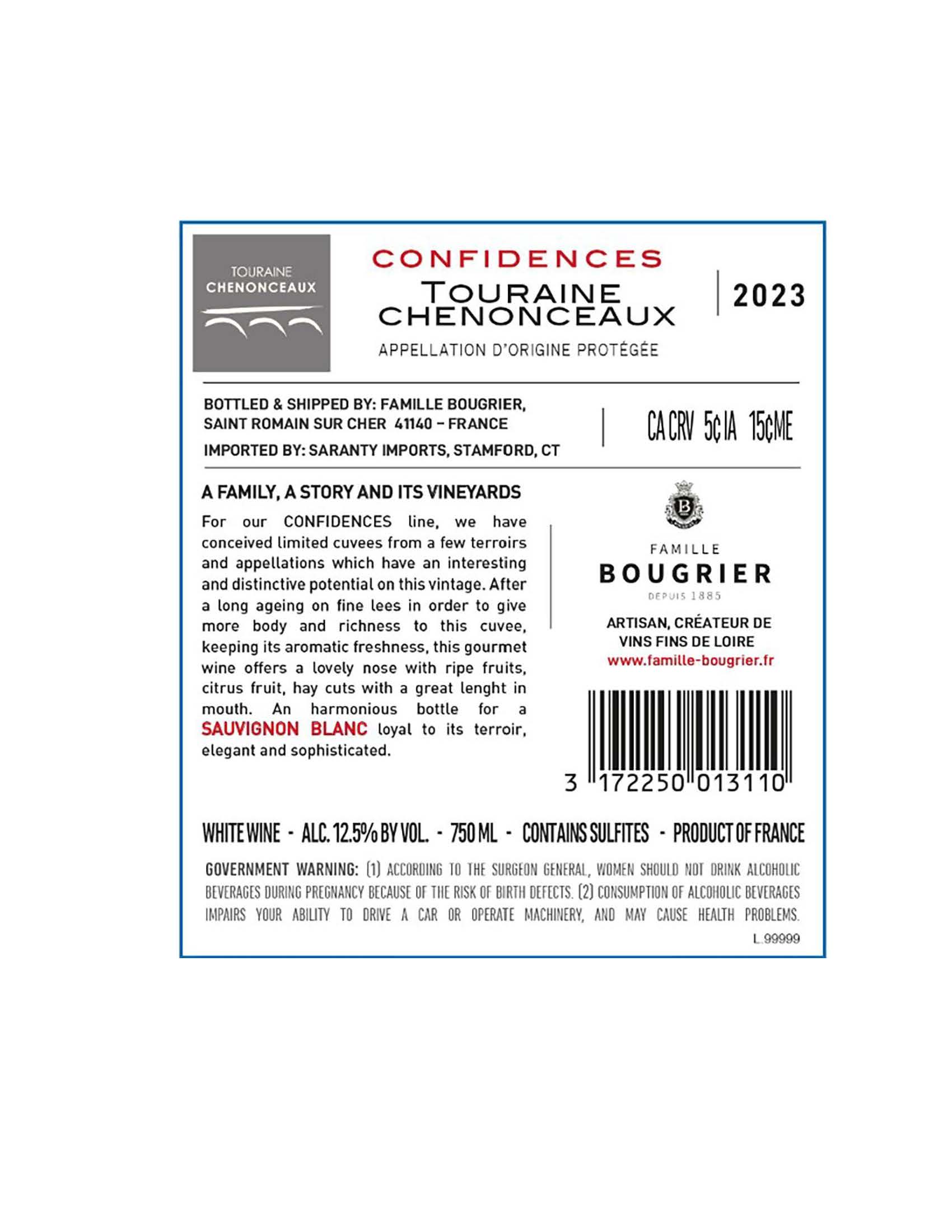 TABC label artwork for Bougrier Confidences Touraine Chenonceaux