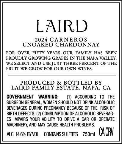 TABC label artwork for Laird Family Estate Unoaked Chardonnay