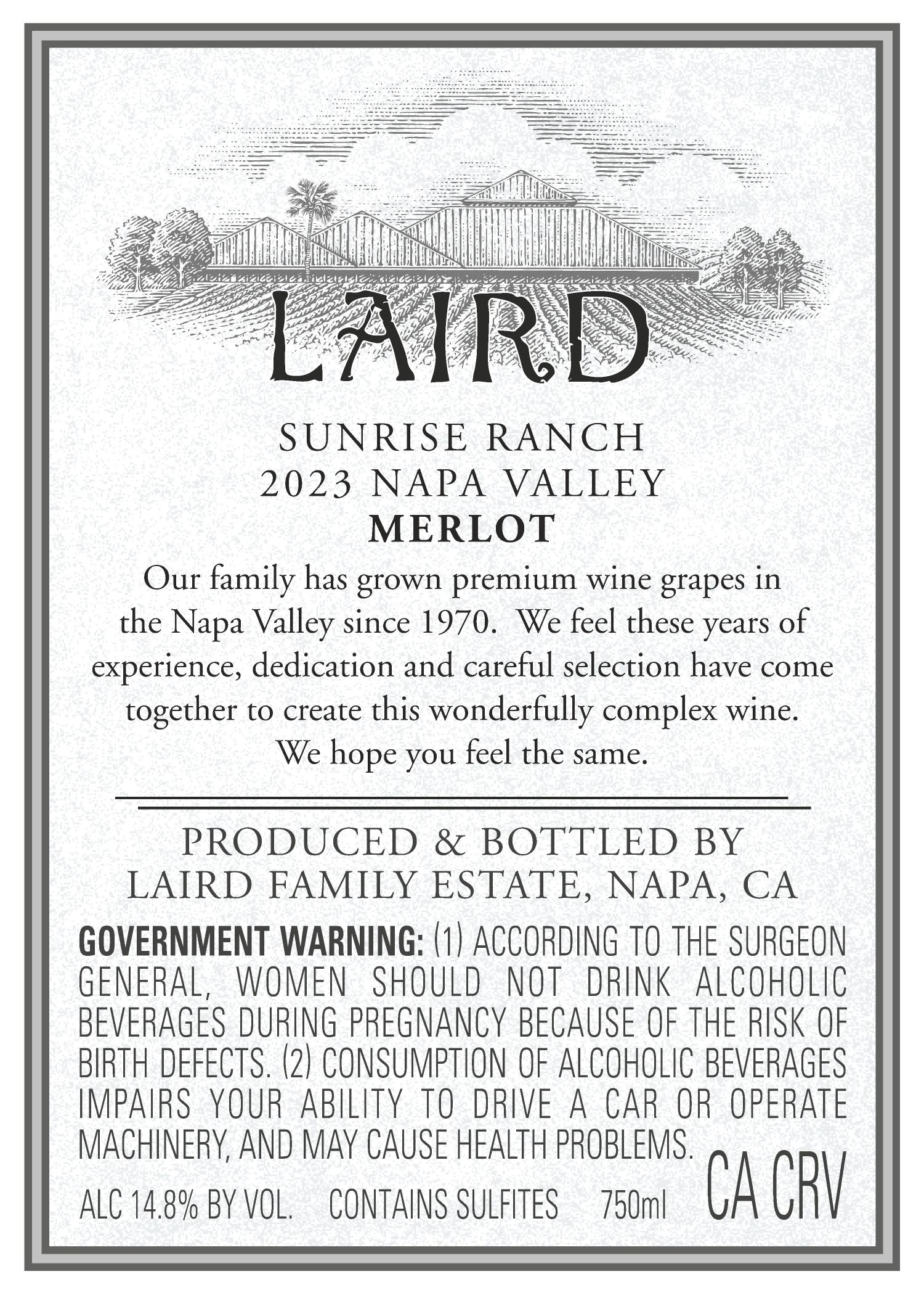 TABC label artwork for Laird Family Estate Sunrise Ranch