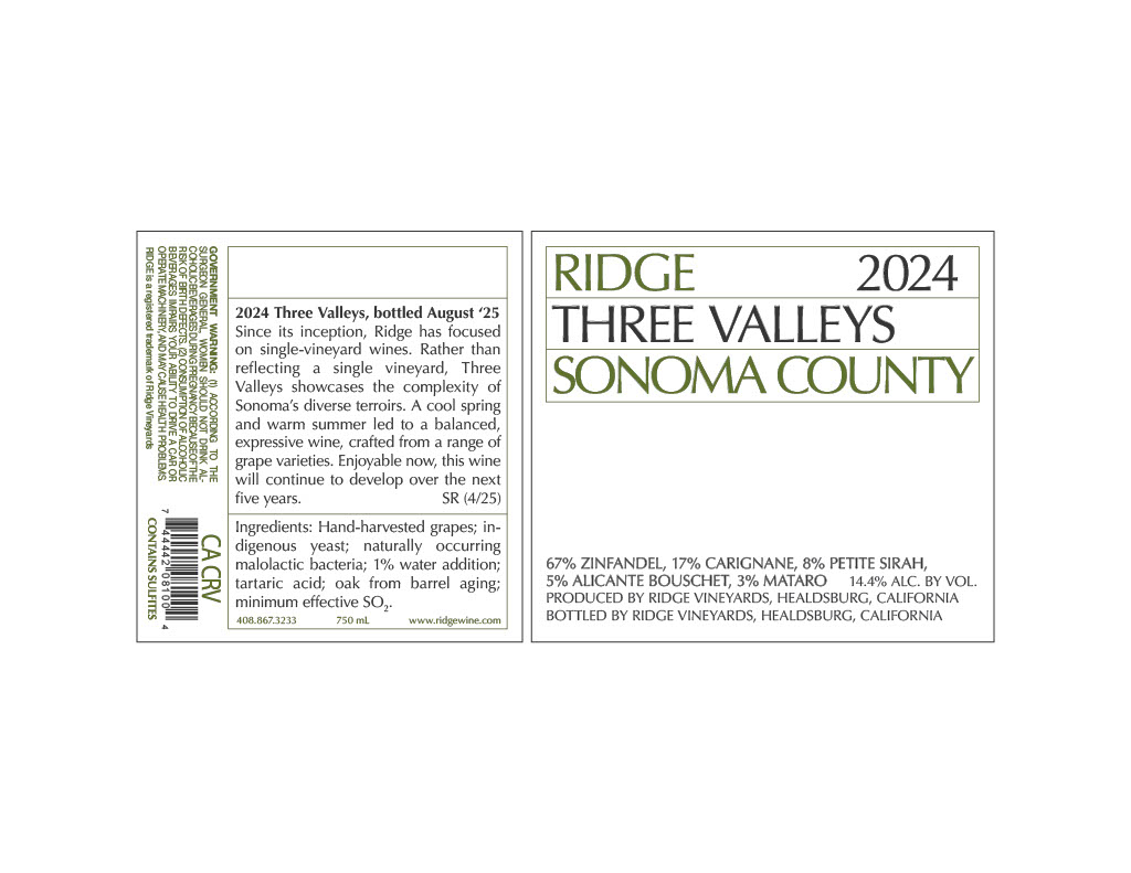 TABC label artwork for Ridge 2024 Three Valleys