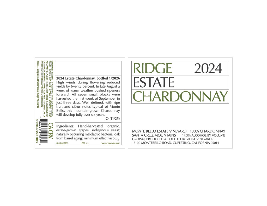 TABC label artwork for Ridge 2024 Estate Chardonnay