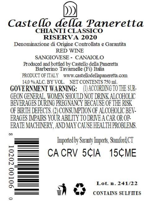TABC label artwork for Castello della Paneretta Chianti Classico Riserva