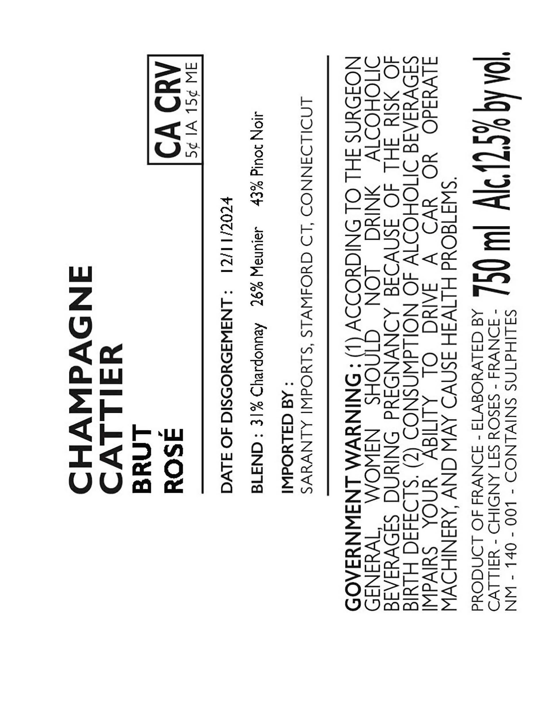 TABC label artwork for Cattier Clos du Moulin Brut Rose Premier Cru Champagne