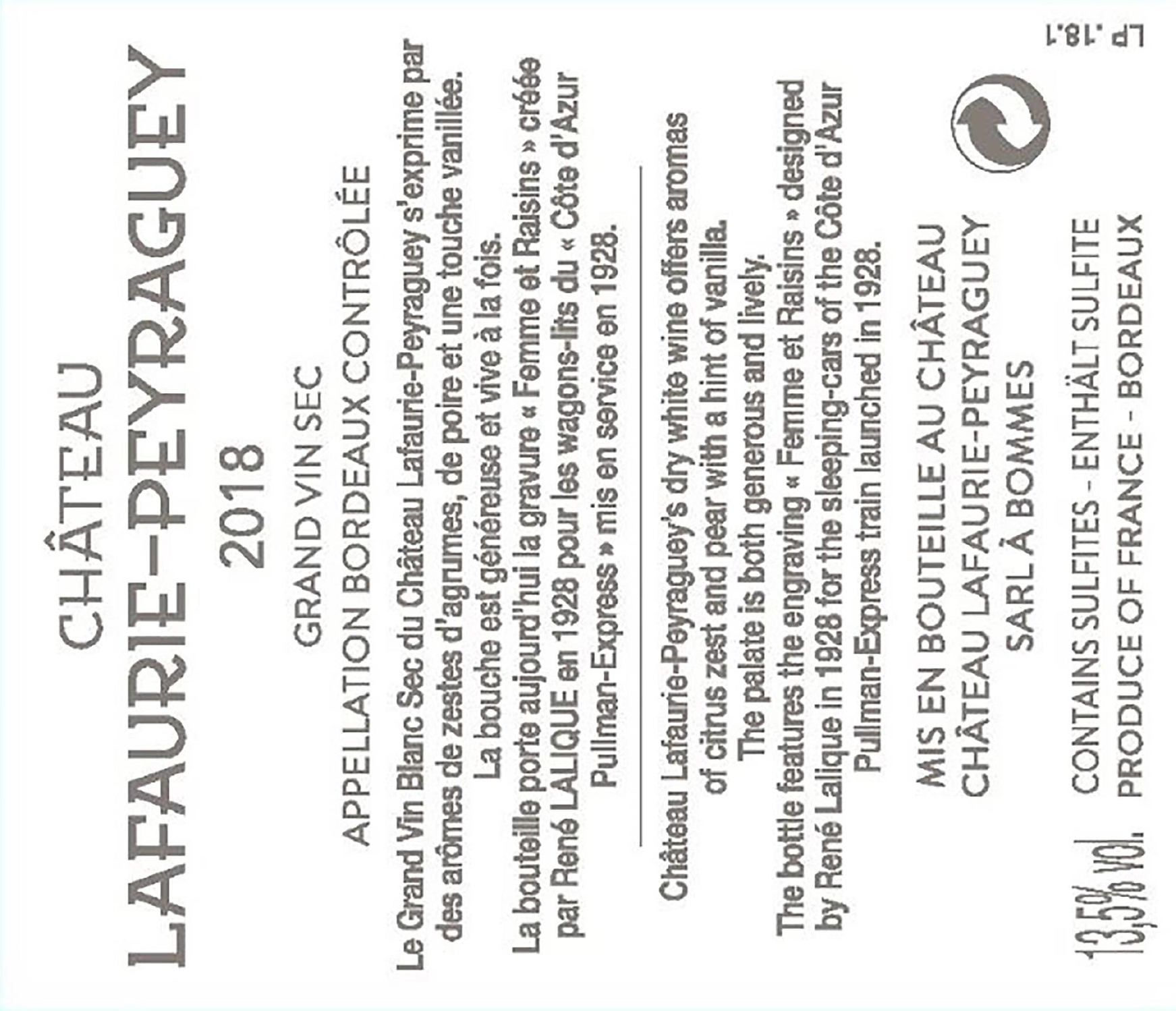 TABC label artwork for Chateau Lafaurie-Peyraguey Grand Vin Sec Bordeaux
