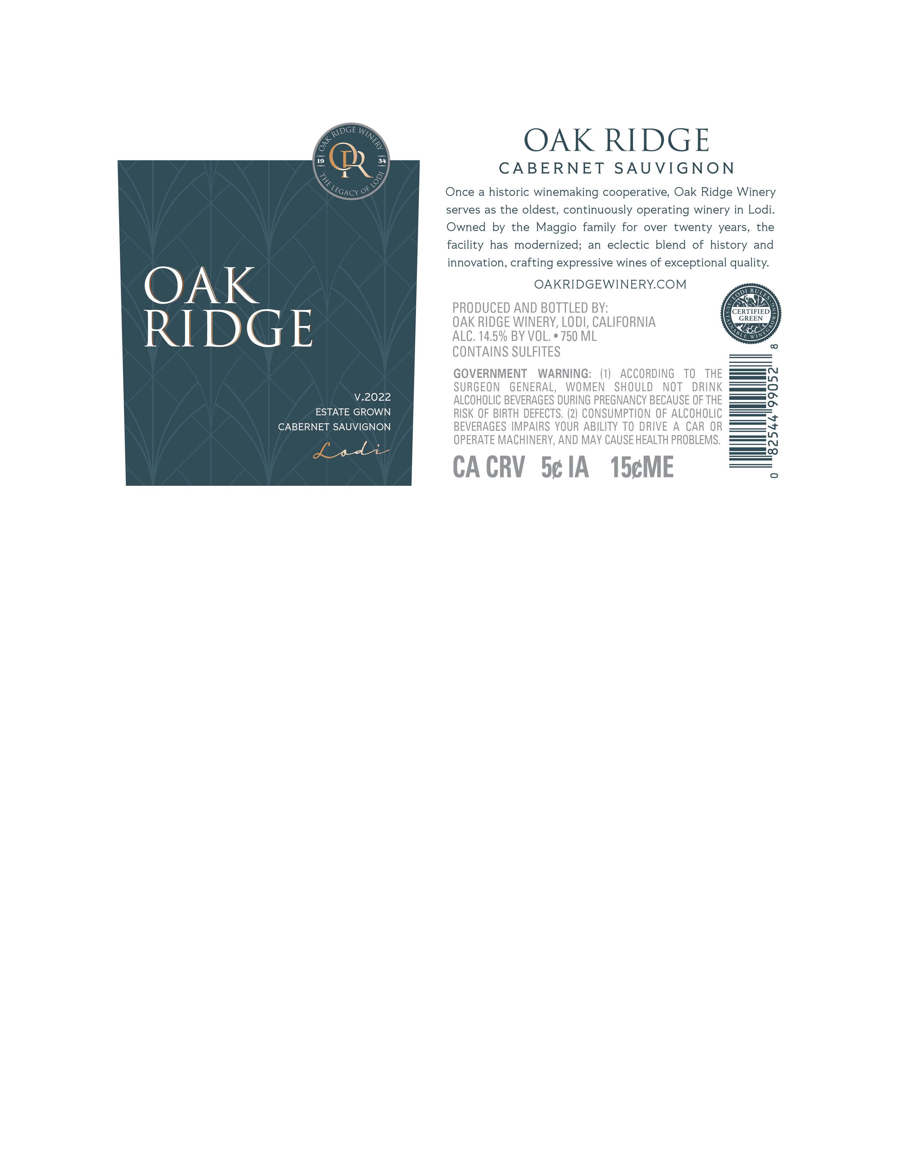 TABC label artwork for Oak Ridge Estate Grown Cabernet Sauvignon Lodi