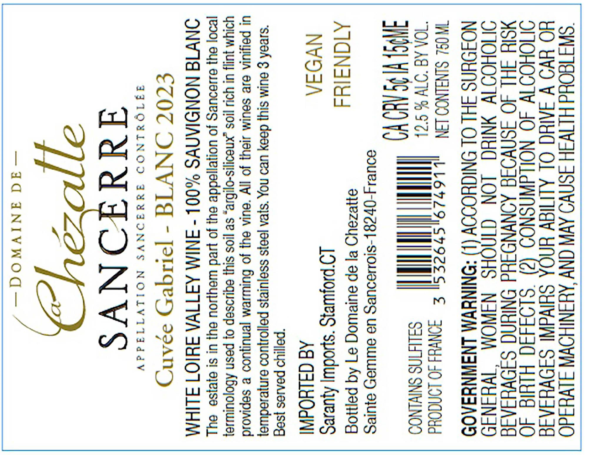 TABC label artwork for Domaine De La Chezatte Cuvee Gabriel Sauvignon Blanc Sancerre