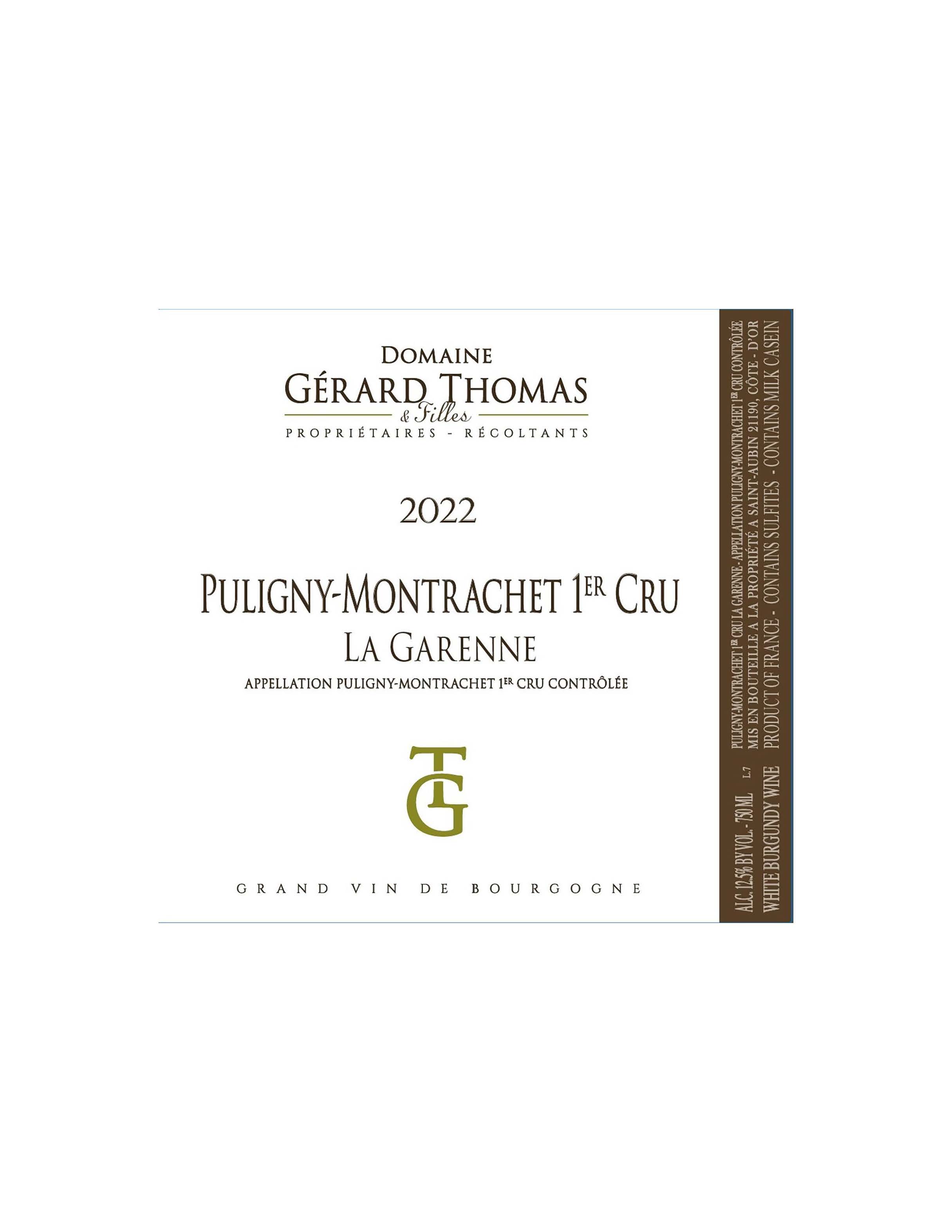 TABC label artwork for Domaine Gerard Thomas Puligny-Montrachet 1er Cru La Garenne