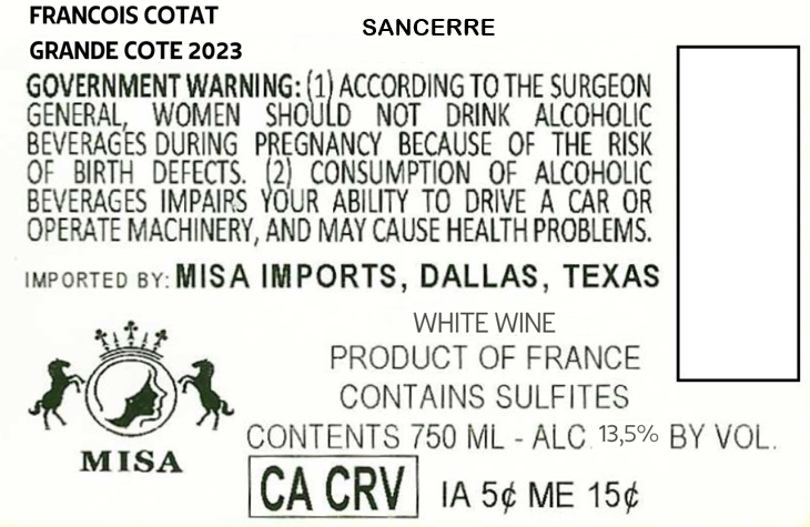 TABC label artwork for FRANCOIS COTAT GRANDE COTE