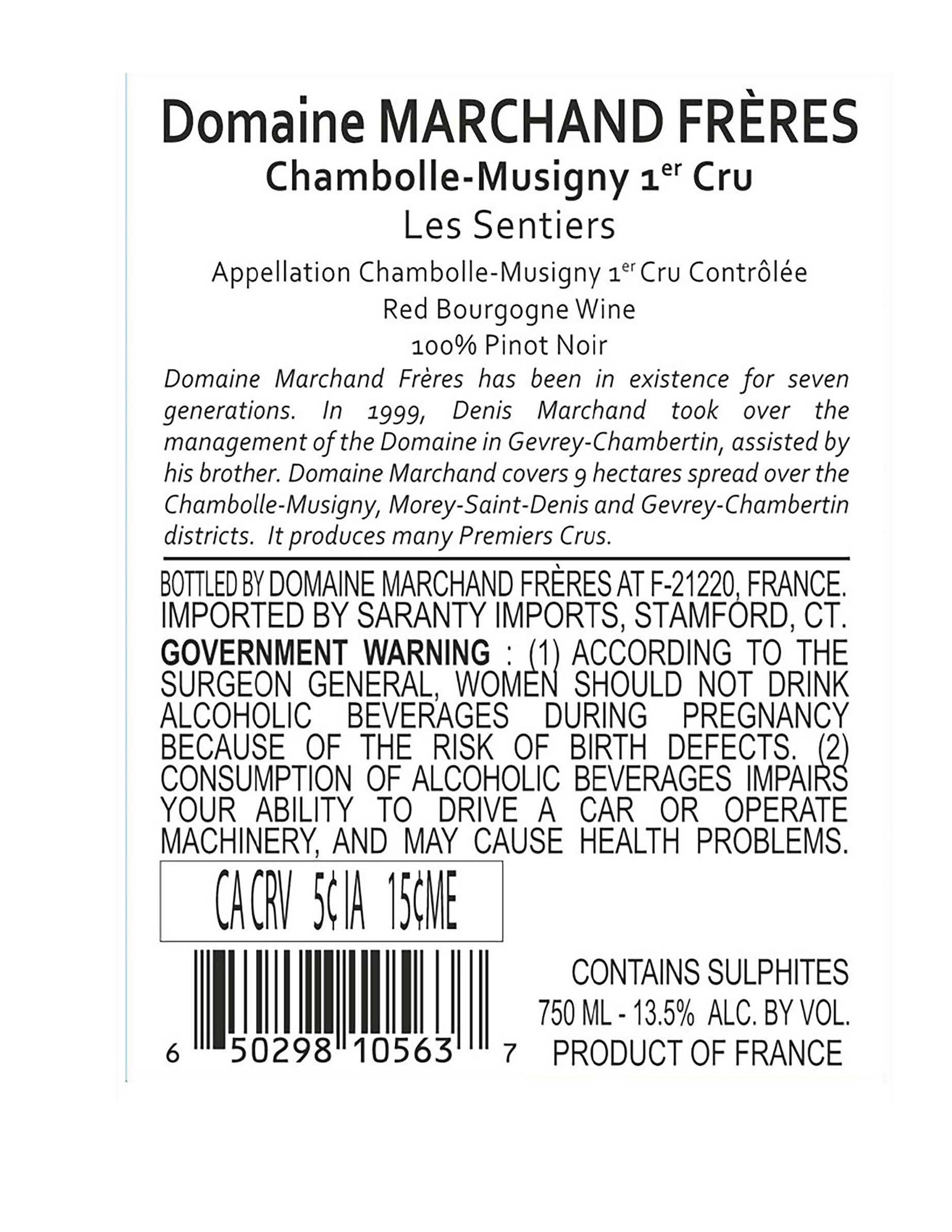 TABC label artwork for Domaine Marchand Freres Chambolle Musigny le Sentier