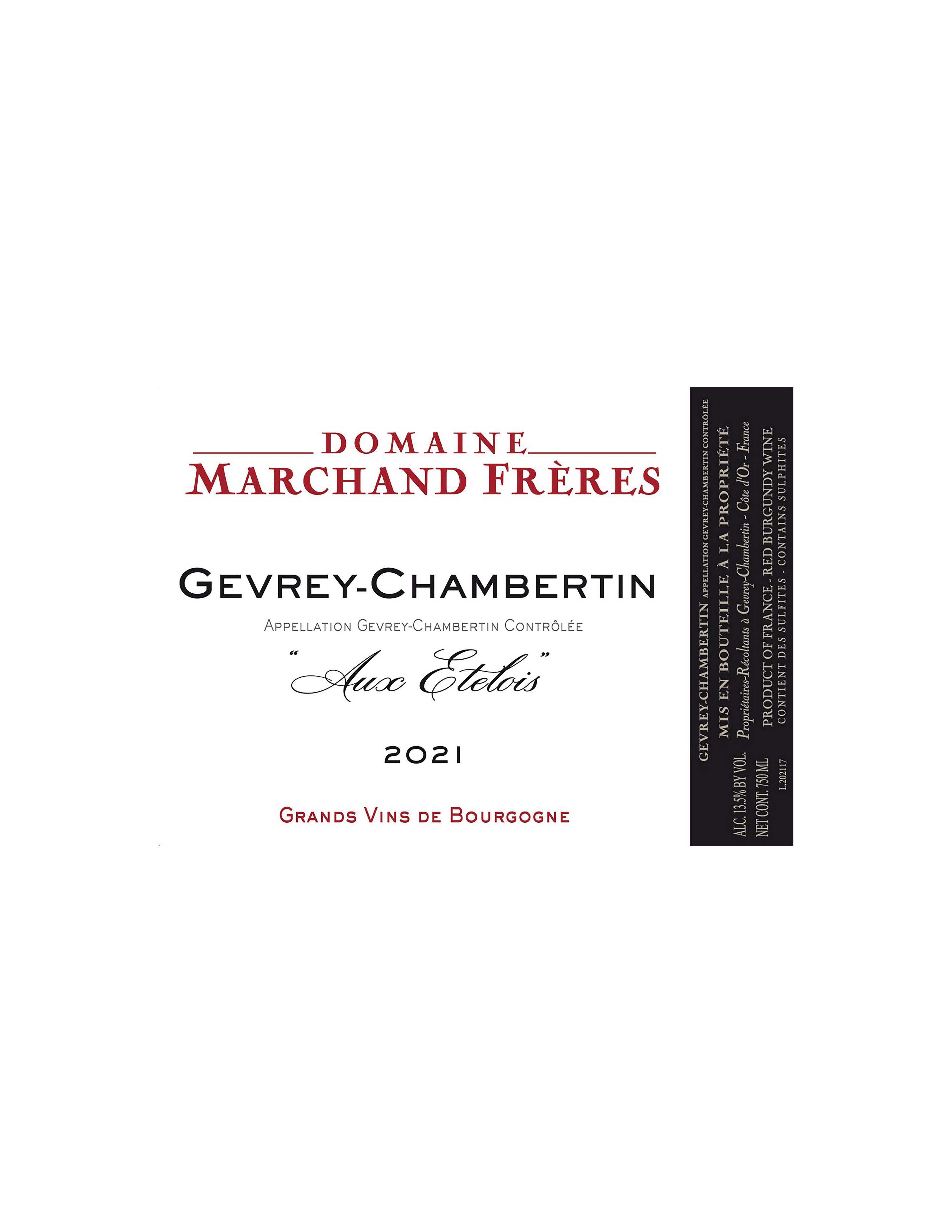 TABC label artwork for Domaine Marchand Freres Pinot Noir Aux Etelois Gevrey-Chambertin