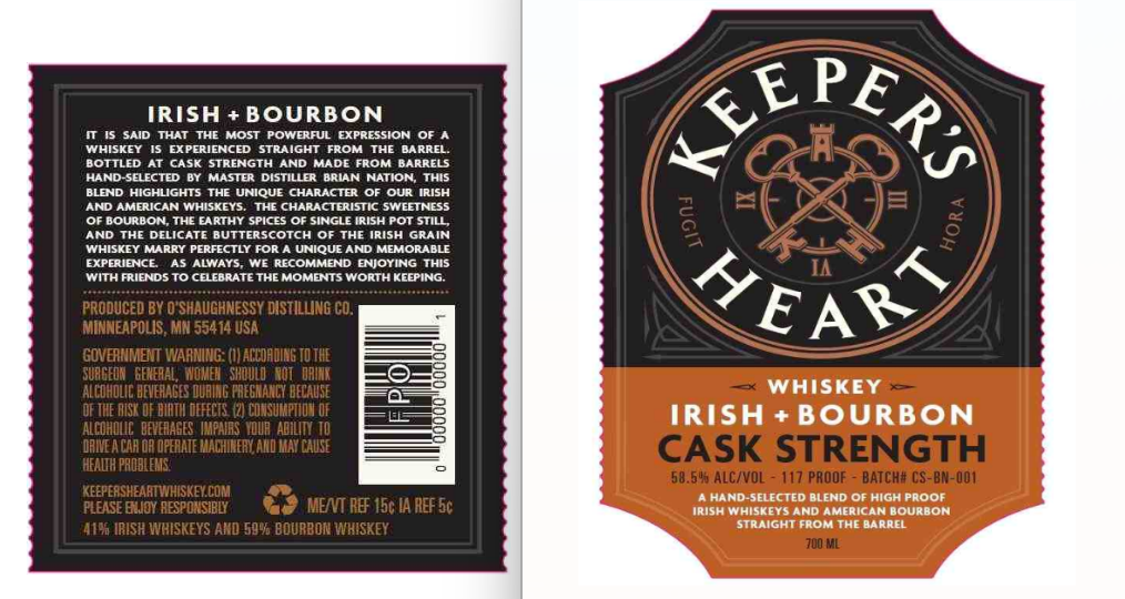 TABC label artwork for Keeper's Heart Irish & Bourbon Cask Strength