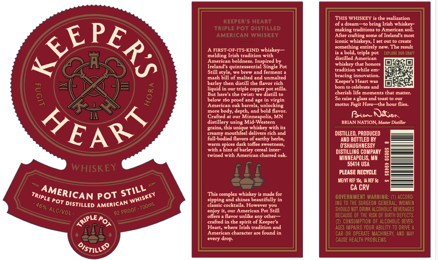 TABC label artwork for Keeper's Heart American Pot Still
