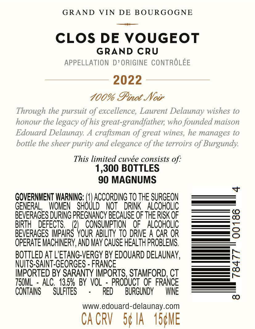 TABC label artwork for Edouard Delaunay Clos Vougeot Grand Cru