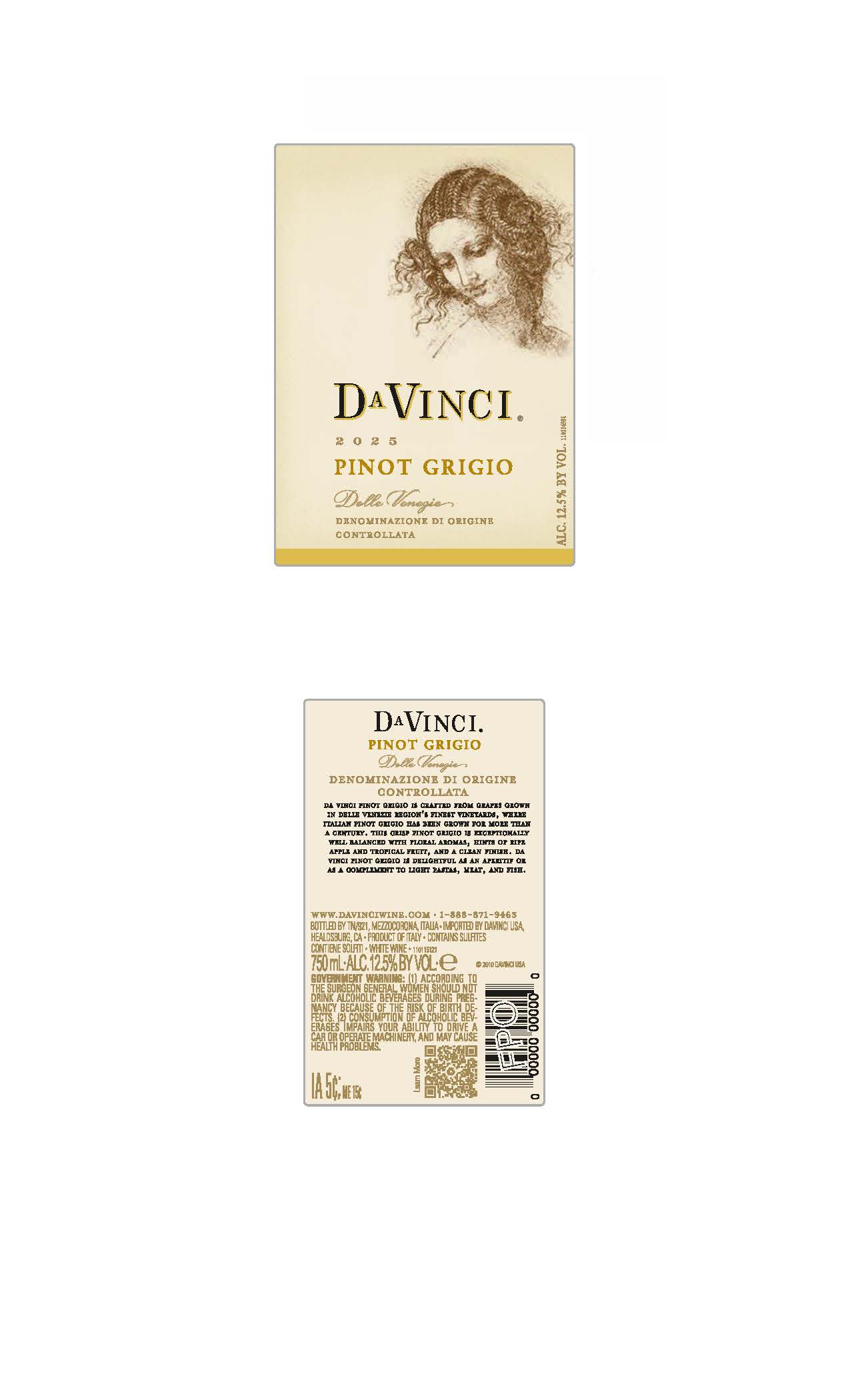 TABC label artwork for DaVinci Pinot Grigio Delle Venezie
