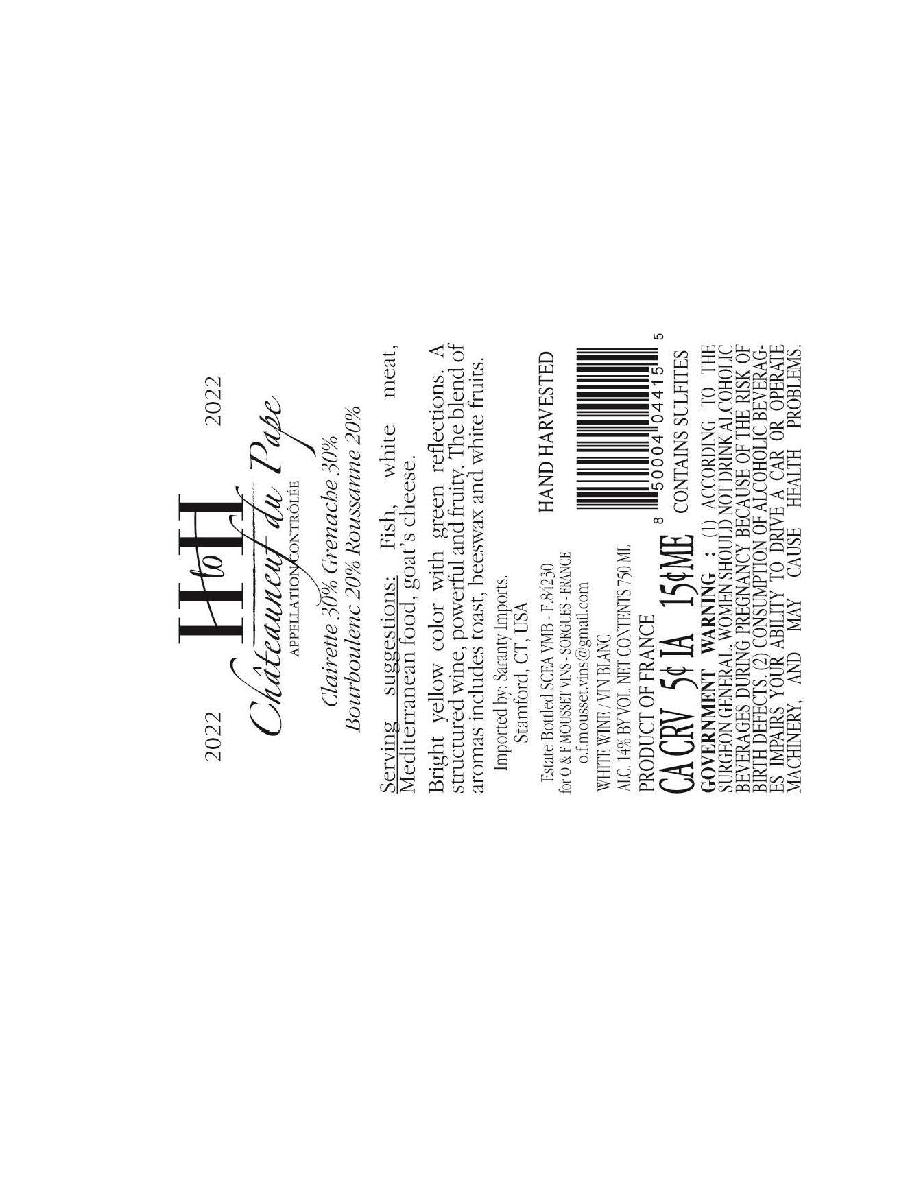 TABC label artwork for H to H Homage to Heritage Red Chateauneuf du Pape