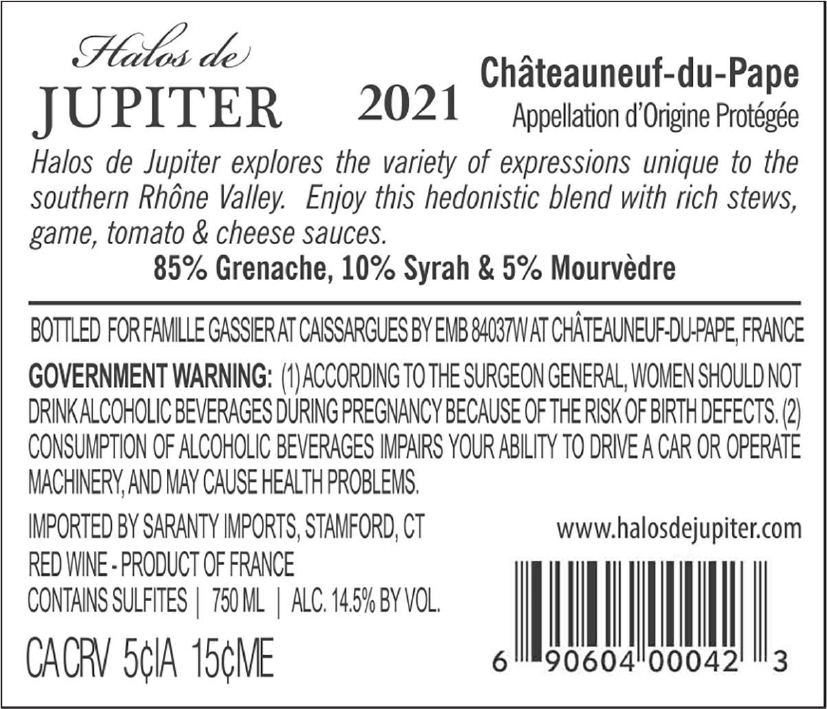 TABC label artwork for Halos de Jupiter Chateauneuf du Pape